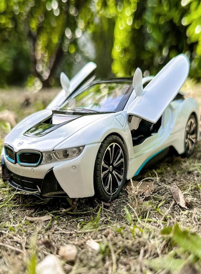 PEZYOX Scale Exclusive Alloy Metal Pull Back Die-cast Car Model with Sound Light Mini Auto Toy for Kids Metal Model Toy Car with Sound and Light (1.32 Scale B-M-W I8-White) - Image 3